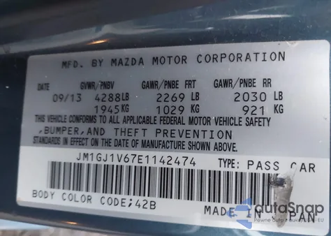 2014 Mazda Mazda6 I Touring z USA, uszkodzony, nr VIN JM1GJ1V67E1142474